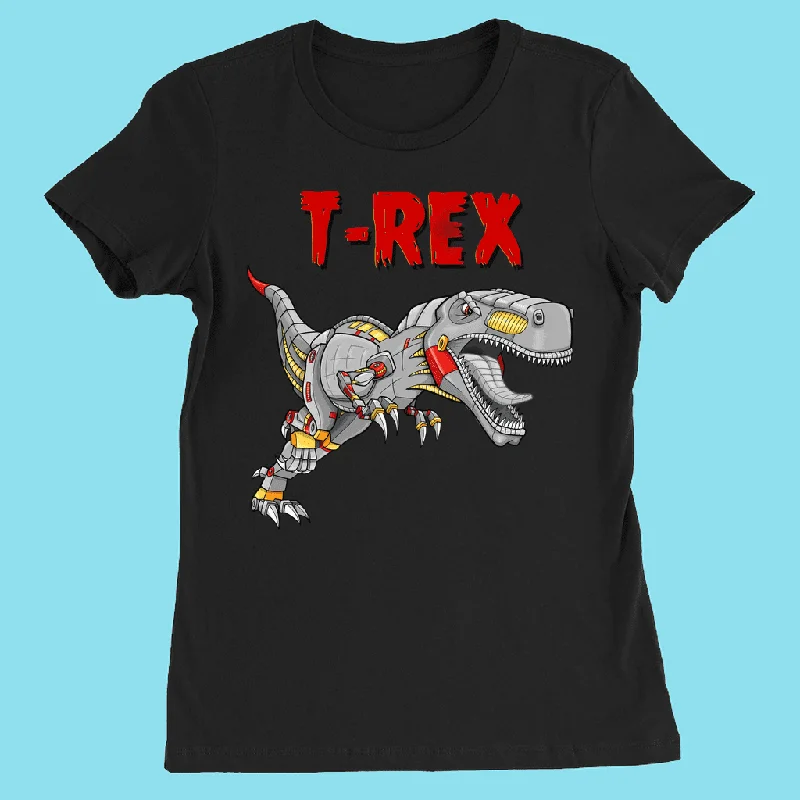 Women Robot T-Rex T-Shirt Terry Blend Velvet Blend Canvas Blend