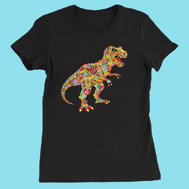 Women T-Rex Zentangle T-Shirt Houndstooth Herringbone Solid