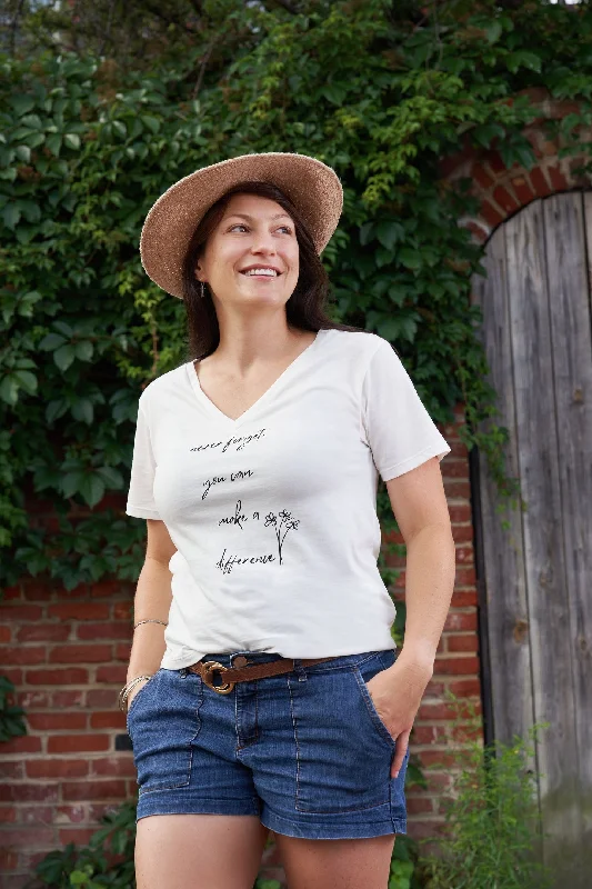 Never Forget Women's Graphic Tee - Organic GOTS Certified Peruvian Pima Cotton Notch Collar Peter Pan Collar Cowl Neck