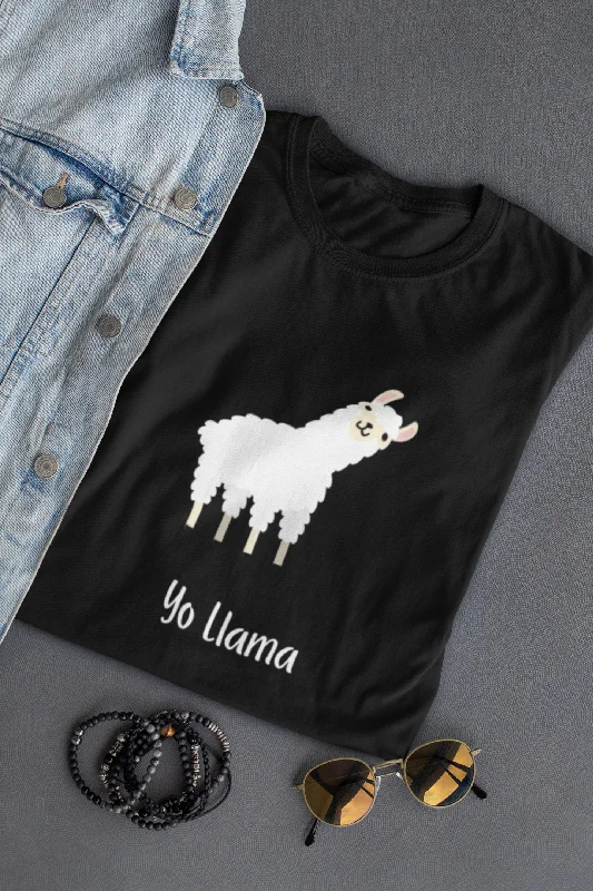 Yo Llama - Unisex Lllama Tee Asymmetrical Pockets Print