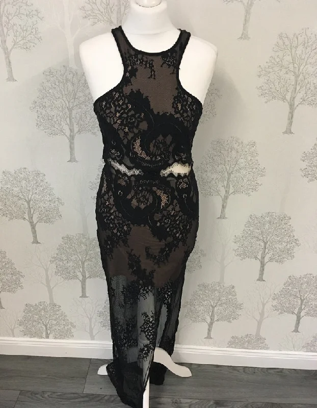 Jordyn Black Lace Racer Back Maxi Dress Trendy Button Front Maxi Dress