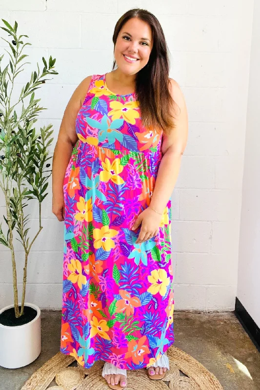 Diva Dreams Multicolor Tropical Floral Fit & Flare Maxi Dress Cozy Ruffle Sleeve Maxi Dress