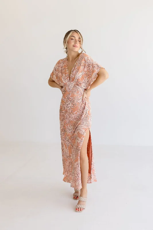 Paloma Kimono Sleeve Floral Print Maxi Dress Orange Cozy Ruffle Sleeve Maxi Dress