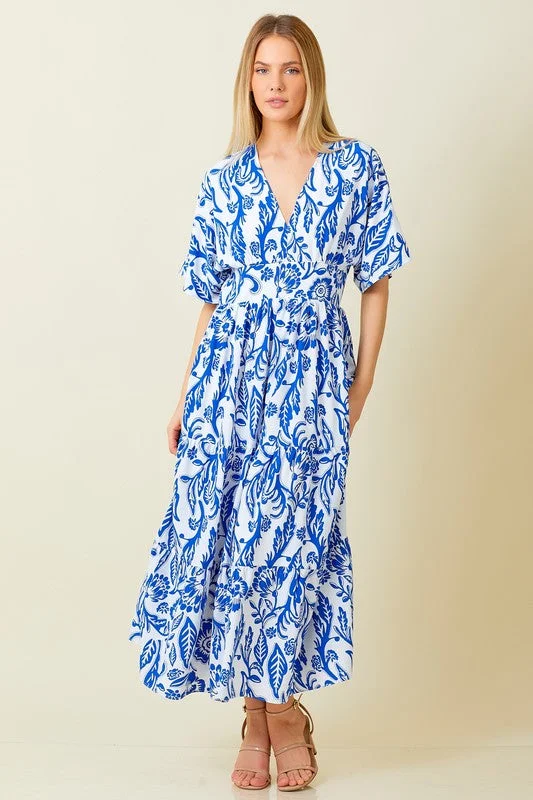 Victoria Short Sleeve Floral Print Maxi Dress Blue Cozy Wrap Maxi Dress