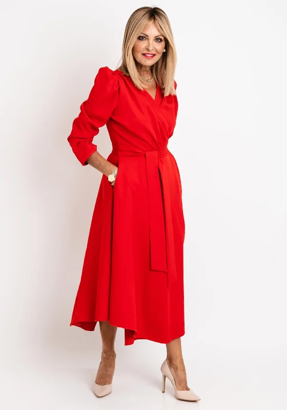 Coco Doll Emo Wrap Maxi Dress, Red Stylish Long Sleeve Maxi Dress