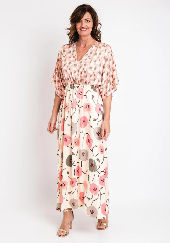 Costamani Jolene Drawstring Maxi Dress, Pink Multi Trendy Maxi Dress with Belt