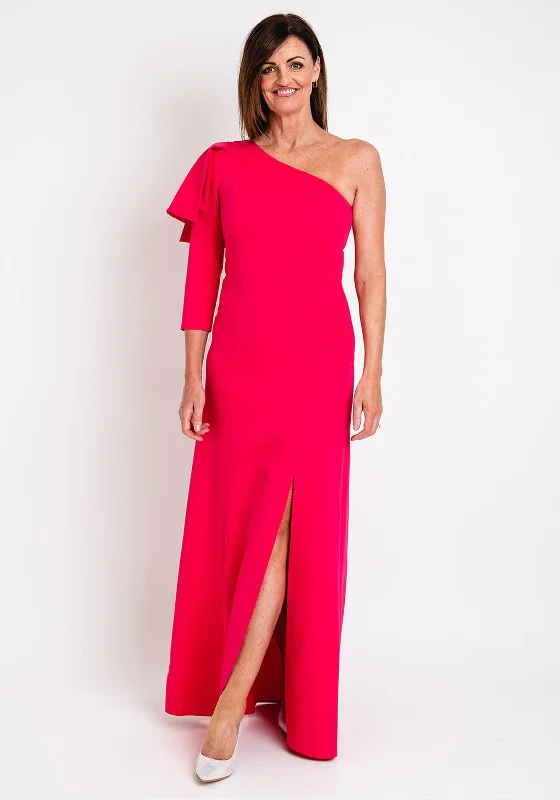 Herysa Gema One Shoulder Maxi Dress, Fuchsia Fashionable High-Waist Maxi Dress