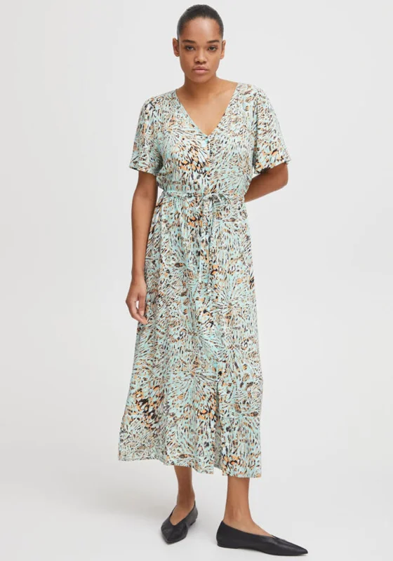 Ichi Printed Drawstring Waist Maxi Dress, Mint Multi Chic Off-Shoulder Maxi Dress