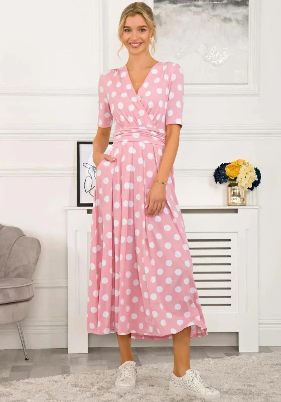 Jolie Moi Odelia Polka Dot Print Maxi Dress, Light Pink Chic Boho Print Maxi Dress