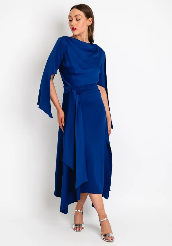 Kevan Jon Como Open Sleeve Maxi Dress, Cobalt Blue Cozy Ribbed Maxi Dress