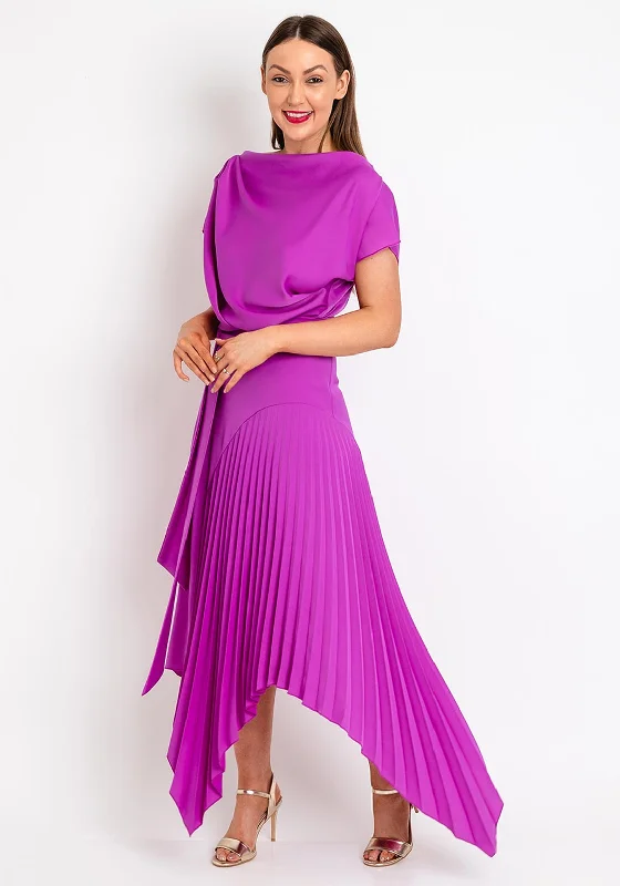 Kevan Jon Mila Pleat Drape Maxi Dress, Amethyst Comfortable Maxi Dress with Belt