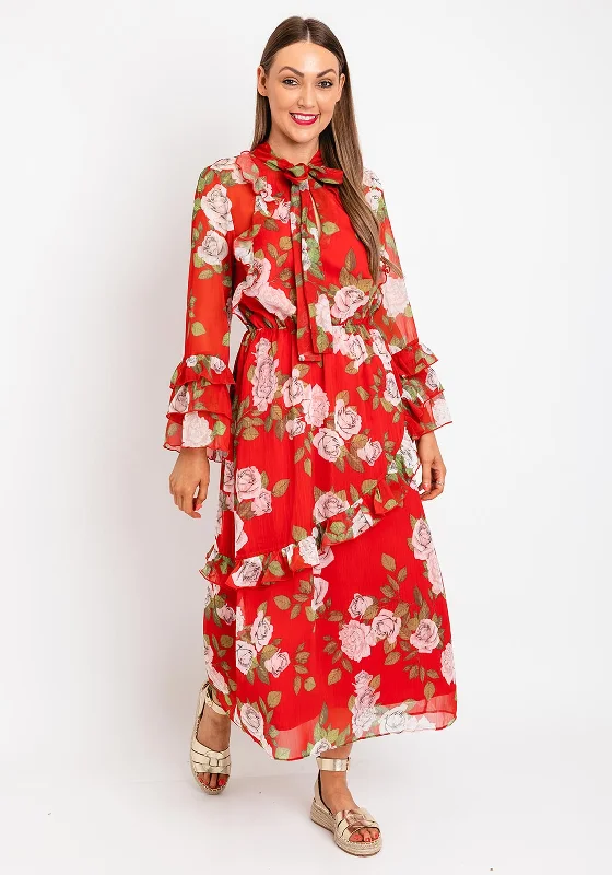 Serafina Collection Floral Ruffle Tiered Maxi Dress, Red Chic Off-Shoulder Maxi Dress