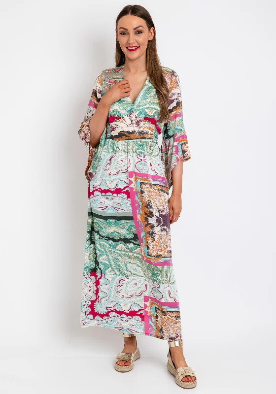 Serafina Collection Satin Damask Print Tie Maxi Dress, Green Multi Cozy Open-Back Maxi Dress