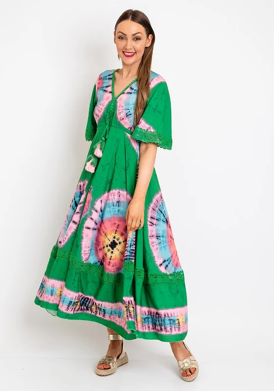 The Serafina Collection Tie Dye Print Maxi Dress, Green Fashionable Sleeveless Maxi Dress