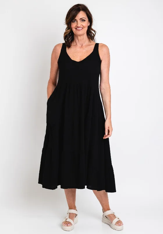 One Life Mar Sleeveless Maxi Dress, Black Cozy Ruffle Sleeve Maxi Dress