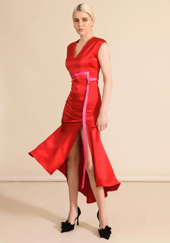 Caroline Kilkenny Max Satin Maxi Dress, Red Stylish A-Line Maxi Dress