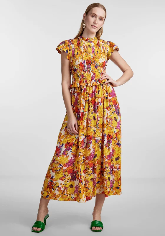 Y.A.S Finna Floral Print Maxi Dress, Birch Comfortable Plunging Neckline Maxi Dress