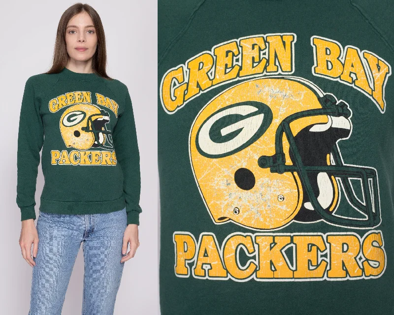 80s Green Bay Packers Sweatshirt - Unisex Small Hoodie with Front Slit Layering Stylish