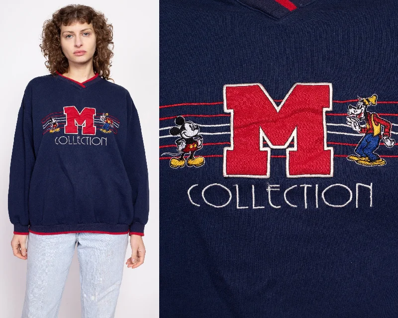 90s Mickey & Co M Collection Elbow Patch Sweatshirt - Extra Large Hoodie with Side Slits Relaxed Casual