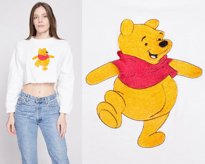 90s Winnie The Pooh Crop Top Sweatshirt - Extra Large Zip Hoodie Drawstring Kangaroo Pocket