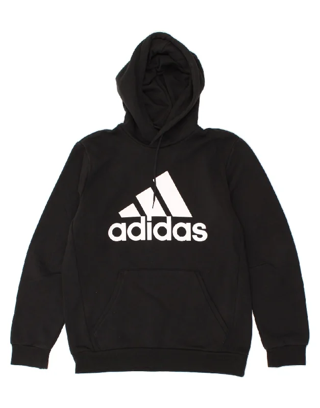 ADIDAS Mens Graphic Hoodie Jumper Large Black Cotton Hoodie with Hood Adjustable Protection