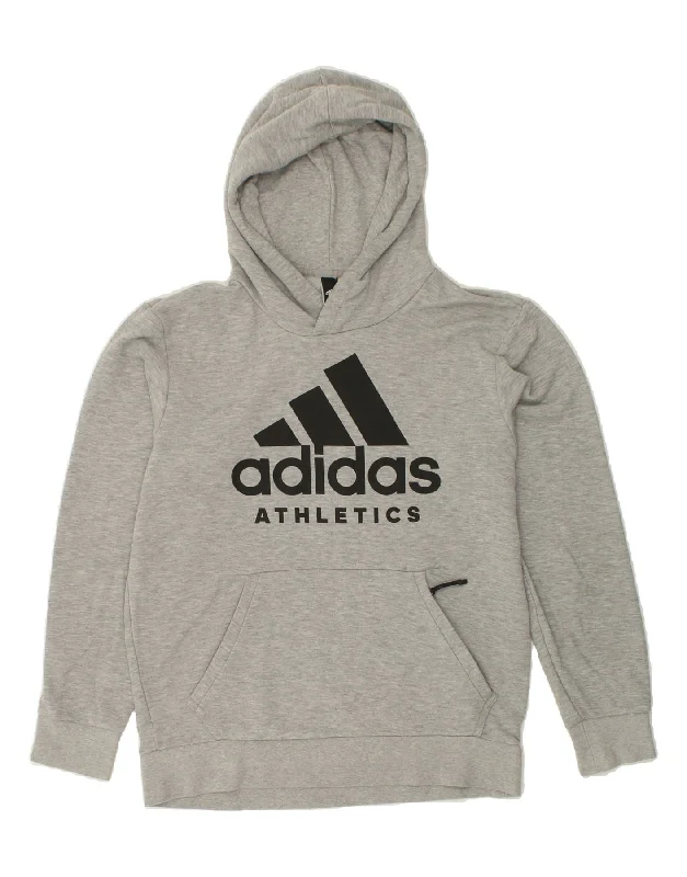 ADIDAS Mens Graphic Hoodie Jumper Medium Grey Cotton Hoodie with Drop Shoulder Relaxed Streetwear