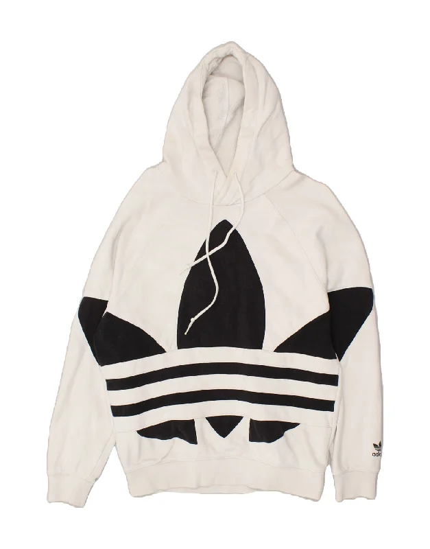 ADIDAS Mens Graphic Hoodie Jumper Small White Cotton Hoodie with Thumb Holes Functional Cozy