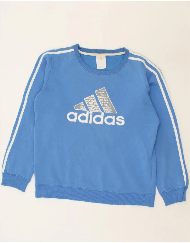 ADIDAS Mens Graphic Sweatshirt Jumper Small Blue Cotton Hoodie with Back Slit Movement Comfort