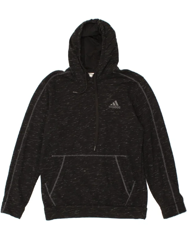 ADIDAS Mens Hoodie Jumper Medium Black Flecked Cotton Hoodie with Hem Elastic Stretchable Comfortable