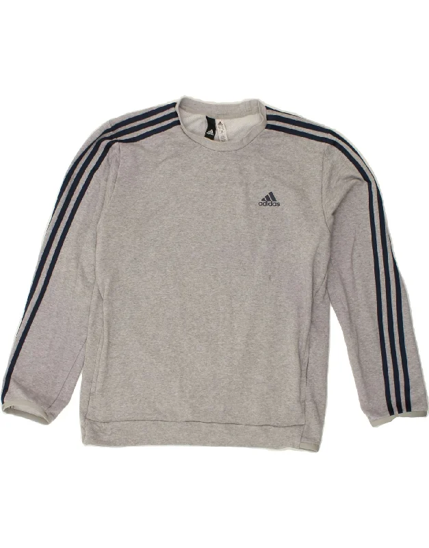 ADIDAS Mens Sweatshirt Jumper UK 40/42 Medium Grey Cotton Hoodie with Rhinestones Sparkly Elegant