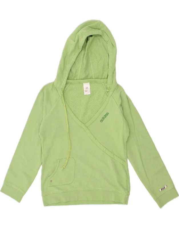 ADIDAS Womens Hoodie Jumper UK 10 Small Green Cotton Hoodie with High-Low Hem Asymmetrical Trendy