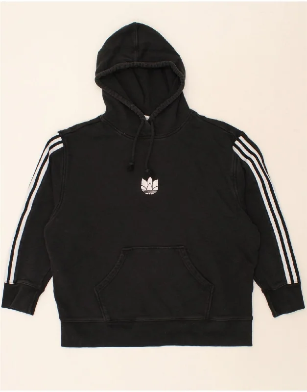 ADIDAS Womens Oversized Hoodie Jumper UK 12 Medium Black Cotton Hoodie with Half-Zip Sporty Casual