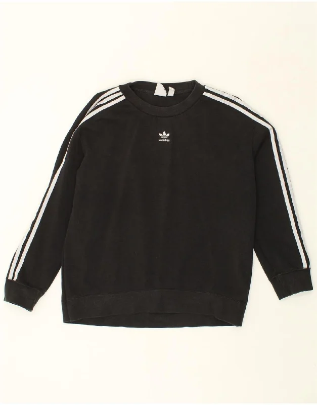 ADIDAS Womens Sweatshirt Jumper UK 14 Medium  Black Cotton Hoodie with Belted Waist Structured Tailored