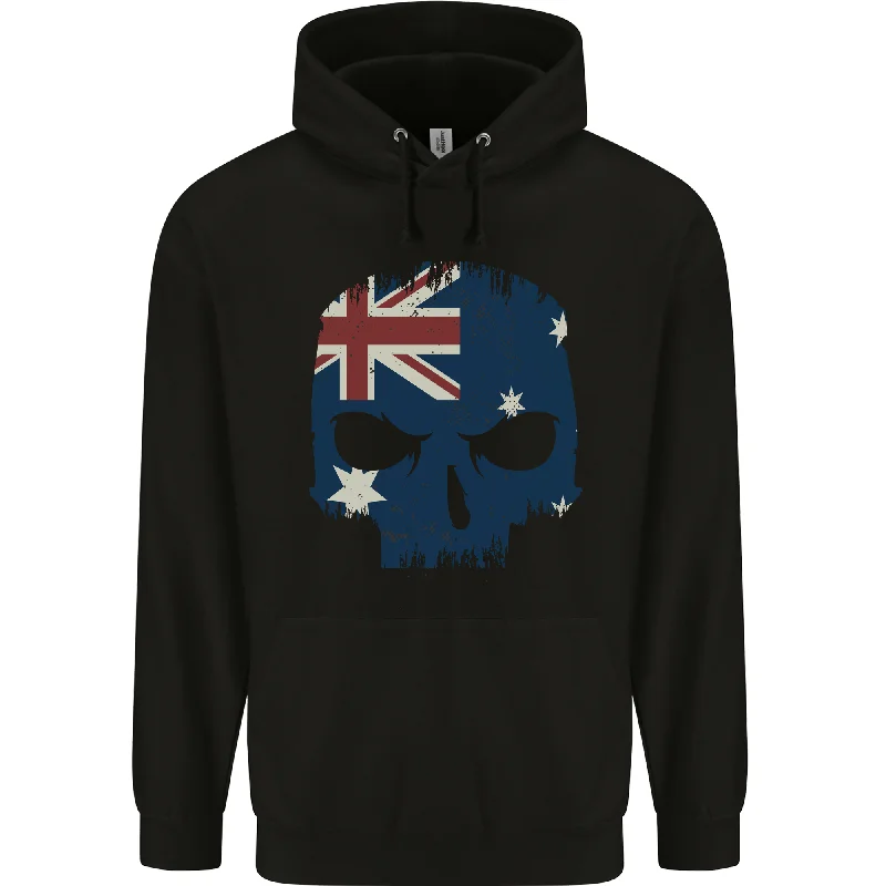 Australian Skull Australia Gym Biker Flag Mens 80% Cotton Hoodie Hoodie with Exposed Zipper Edgy Industrial