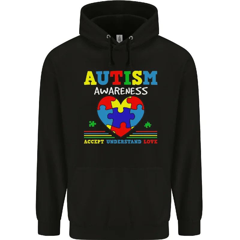 Autism Awareness Autistic Love Accept ASD Mens 80% Cotton Hoodie Hoodie with Hem Embroidery Detailed Premium