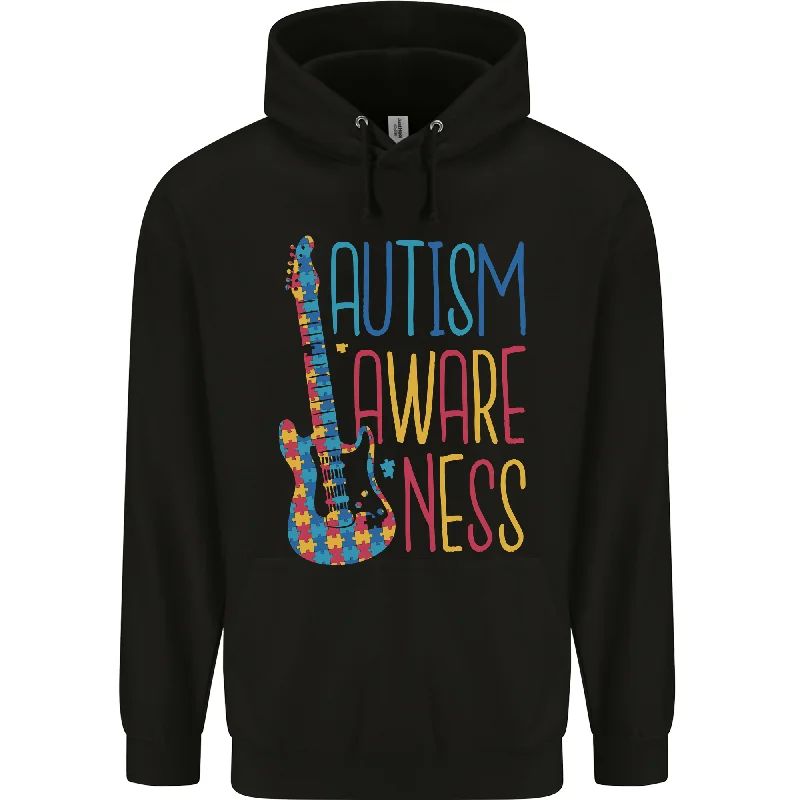 Autism Awareness Guitar Guitarist Mens 80% Cotton Hoodie Hoodie with Button Classic Timeless