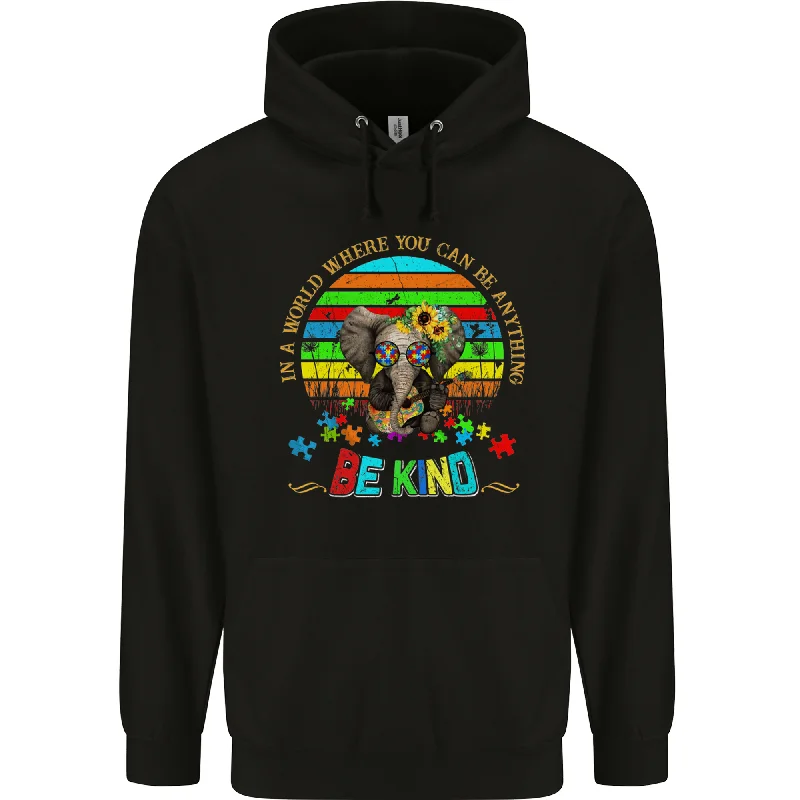 Autism Be Kind Elephant Autistic Mens 80% Cotton Hoodie Hoodie with Mesh Breathable Sporty