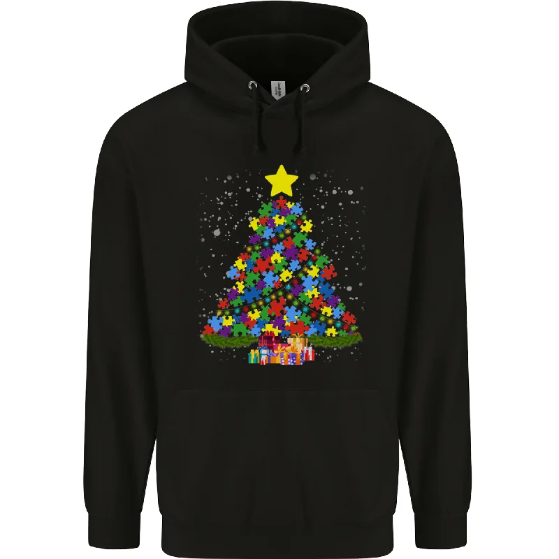 Autism Christmas Tree Autistic Awareness Mens 80% Cotton Hoodie Hoodie with High Neck Warm Protective