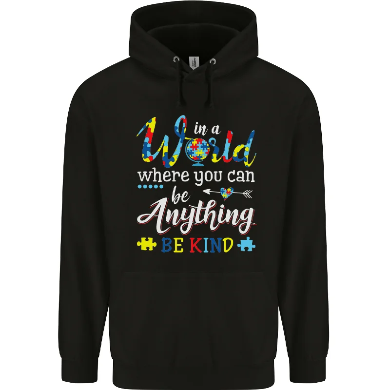 Autism In a World Be Kind Autistic ASD Mens 80% Cotton Hoodie Hoodie with Zipper Placket Modern Functional