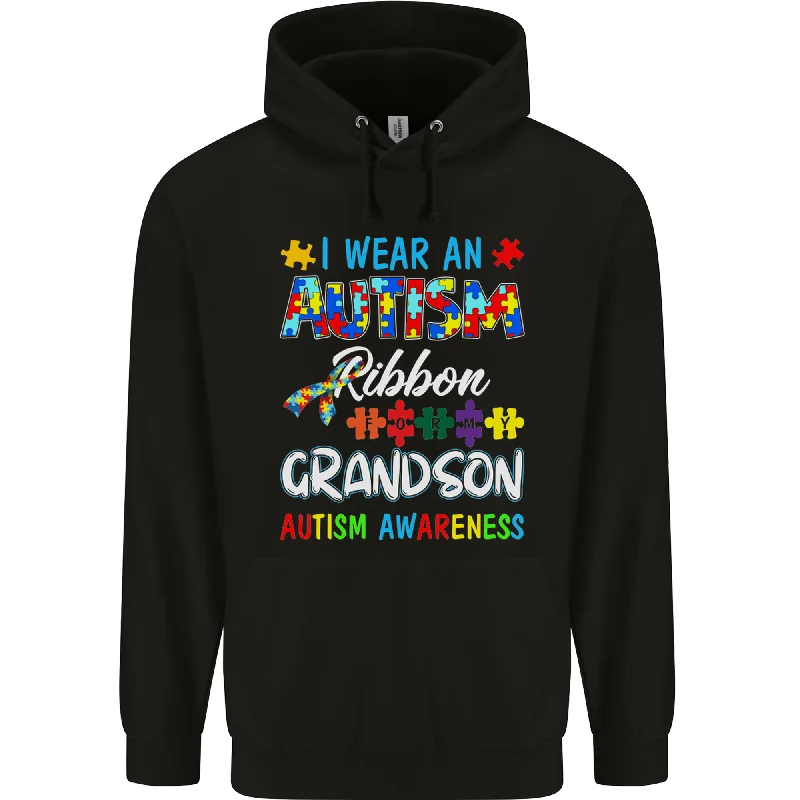 Autism Ribbon For My Grandson Autistic ASD Mens 80% Cotton Hoodie Hoodie with Monochrome Minimalist Simple