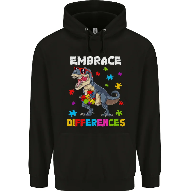 Autism T-Rex Embrace Differences Autistic Mens 80% Cotton Hoodie Hoodie with Back Slit Movement Comfort