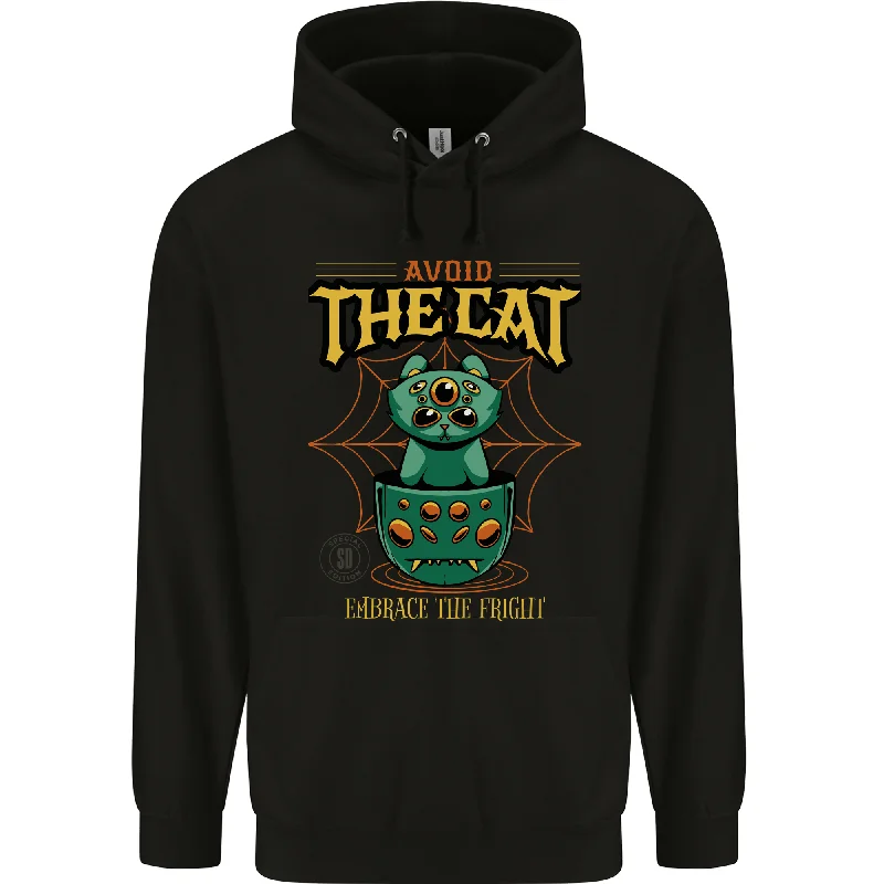 Avoid the Cat Funny Halloween Satanic Demon Mens 80% Cotton Hoodie Hoodie with Thumb Holes Functional Cozy