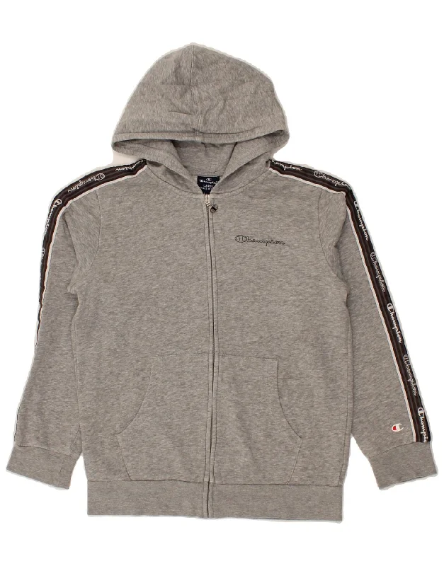 CHAMPION Boys Graphic Zip Hoodie Sweater 11-12 Years Large Grey Cotton Hoodie with Hem Lace Feminine Delicate