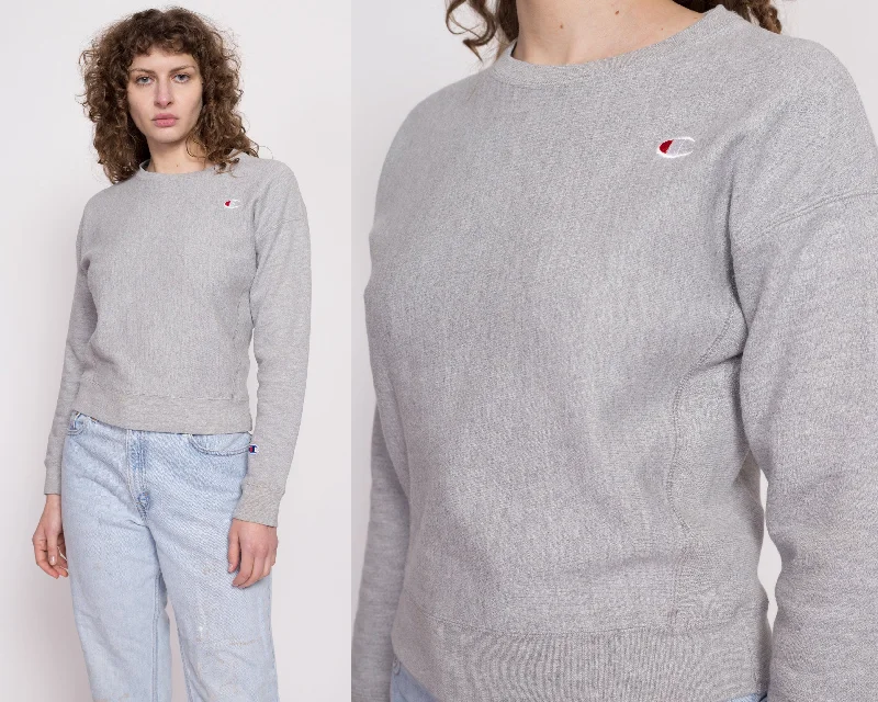 Champion Heather Grey Cropped Sweatshirt - Extra Small Hoodie with Hem Ribbing Snug Secure