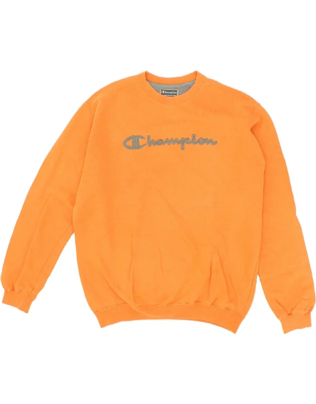 CHAMPION Mens Graphic Sweatshirt Jumper Large Orange Cotton Hoodie with Camouflage Military Edgy