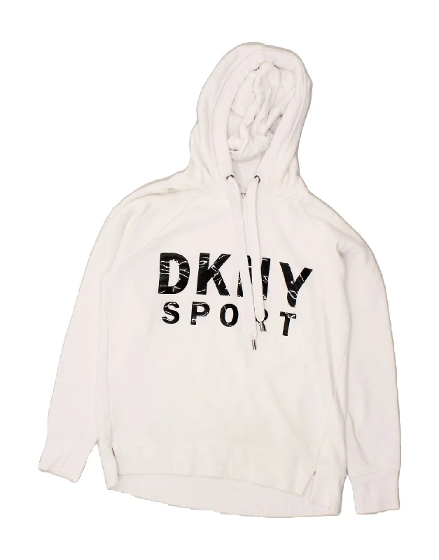 DKNY Mens Graphic Hoodie Jumper Small White Cotton Hoodie with Embroidery Detailed Premium