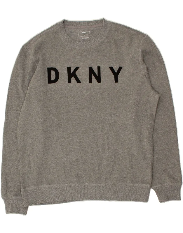 DKNY Mens Graphic Sweatshirt Jumper Medium Grey Polyester Hoodie with Monochrome Minimalist Simple