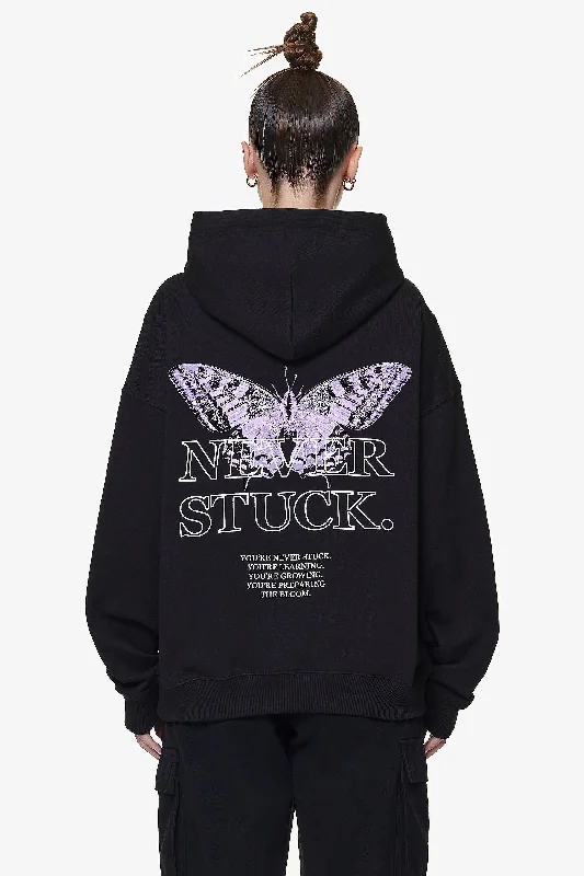 EIRA OVERSIZED HOODIE BLACK Hoodie with Hem Embroidery Detailed Premium