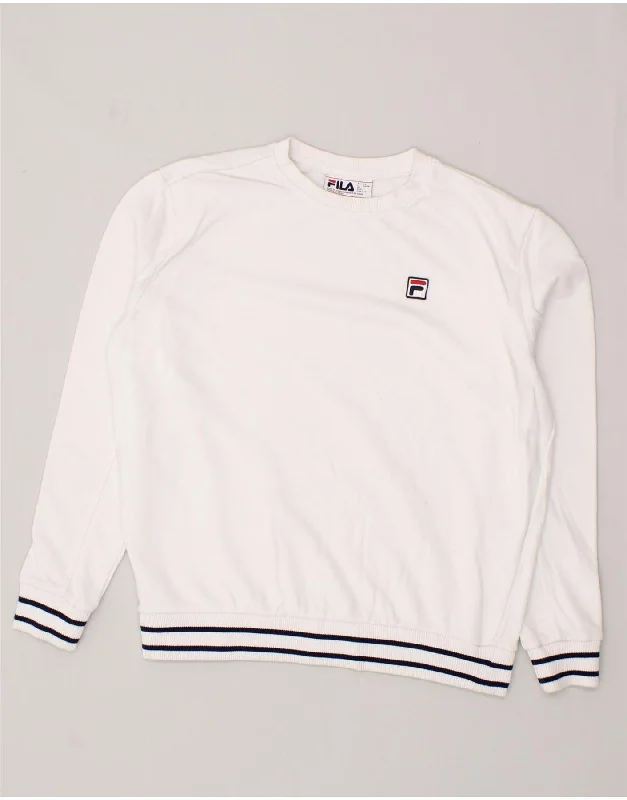 FILA Mens Sweatshirt Jumper Large White Cotton Hoodie with Hem Lace Feminine Delicate