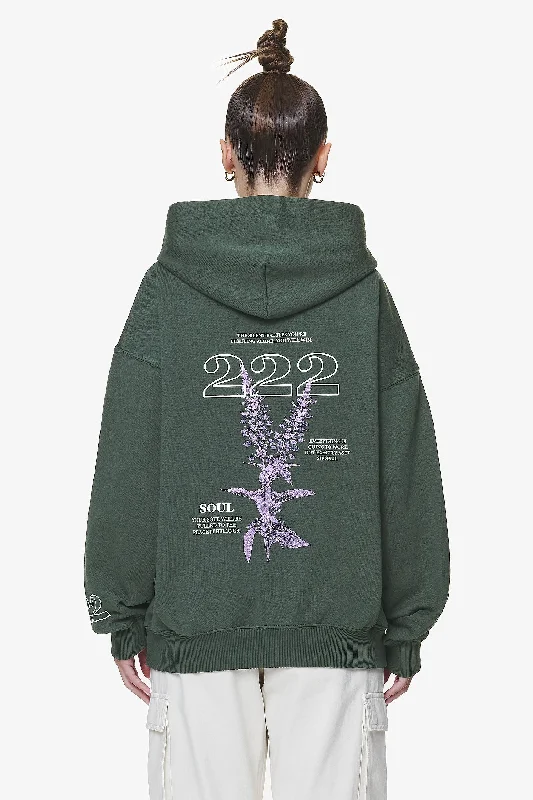 Habo Oversized Hoodie Washed Sage Green Hoodie with Exposed Zipper Edgy Industrial